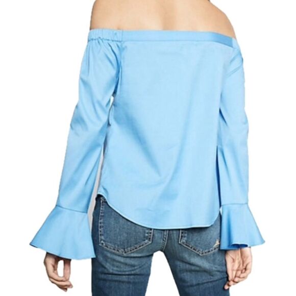 Express Off-The-Shoulder Chambray Blouse - Picture 3 of 9